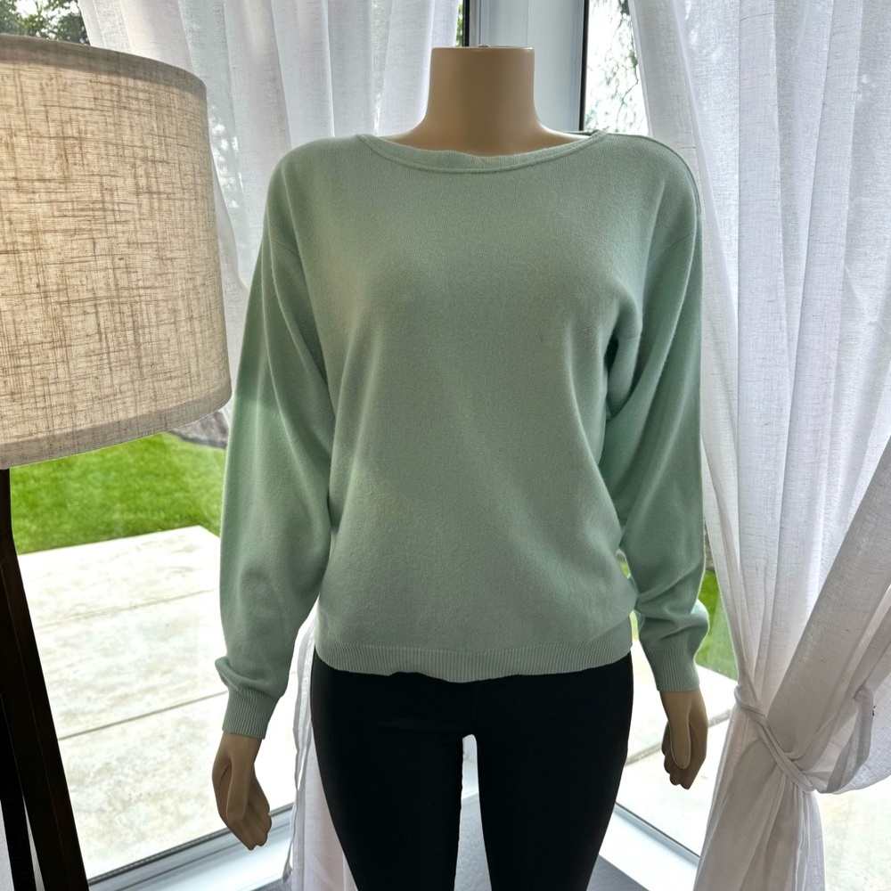 Vintage Alan Austin Italy Made Women Pistachio Green Leaf Sweater Size L Large